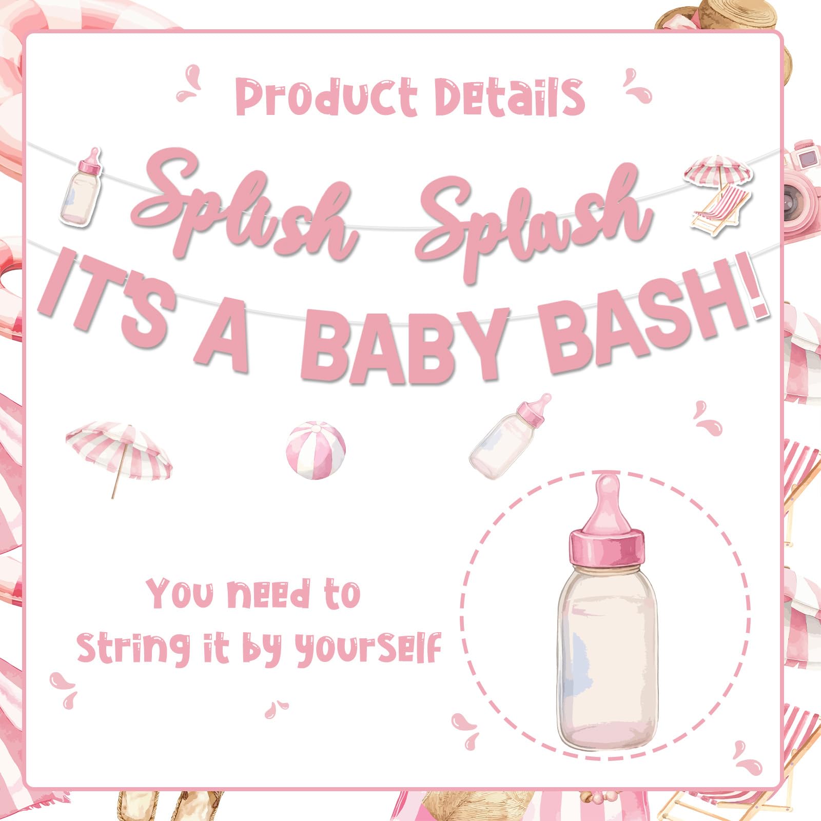 Splish Splash - Decoración para baby shower, decoración de fiesta de playa rosa, decoración de fiesta de playa Splish Splash It's a Baby Bash, decoración para niños, decoración de baby shower,