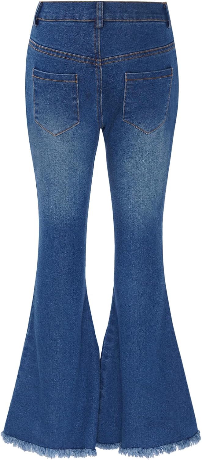 XUNZOO Kids Girls Ripped Flared Jeans Bell-Bottom Denim Pants High Waist Wide Leg Denim Jeans Trousers
