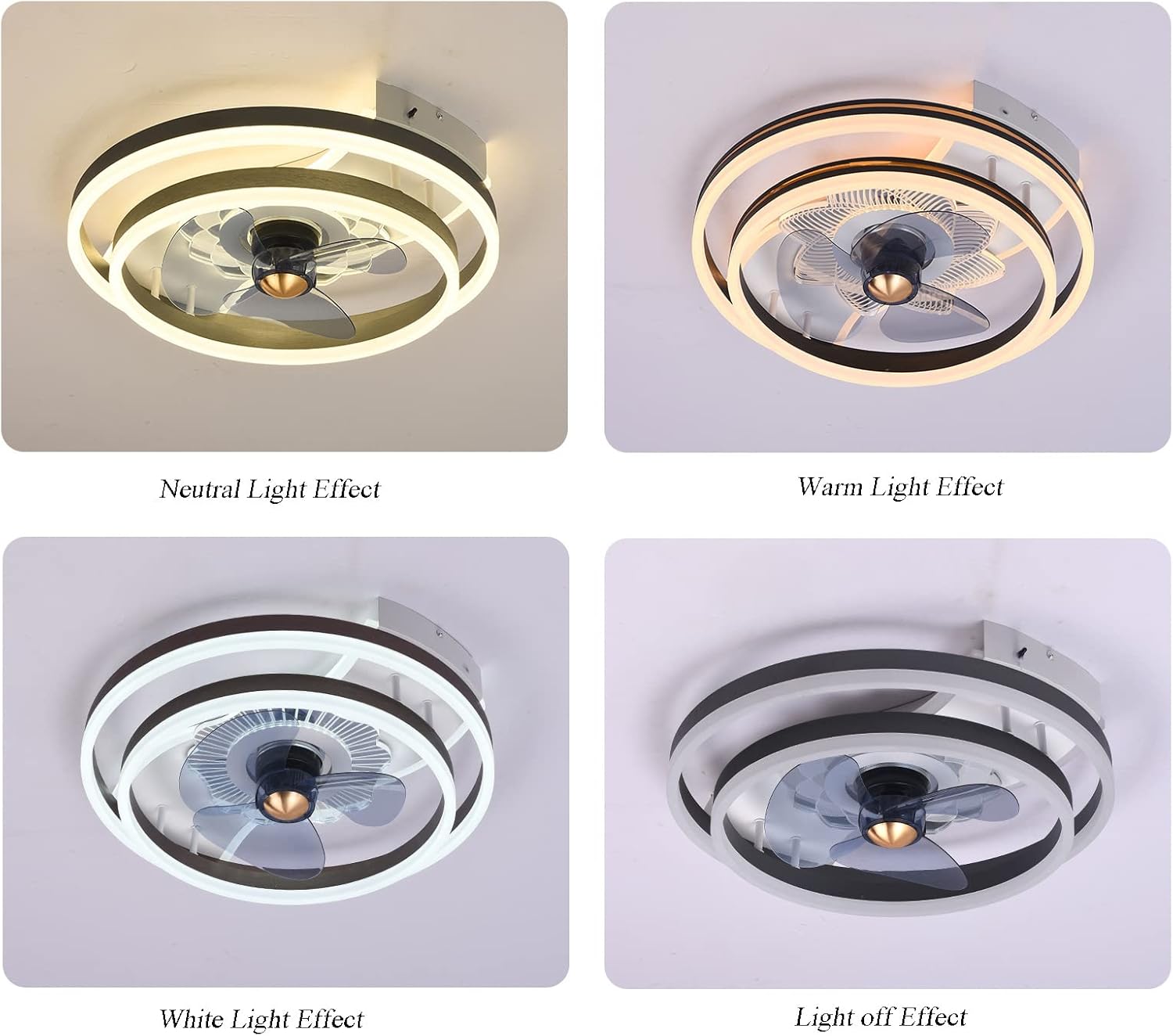 YUEGOO Ceiling Fans with Lamps,72W Dimmable Ceiling Fan Lights with Remote Control,Adjustable Wind 6-Speed,Ultra-Thin Round Inverter Ceiling Fans with Lamps for Bedrooms Living Room/Black