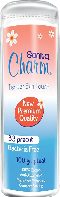 Sanita charm 100% cotton pleats, 100 gram,33 pads