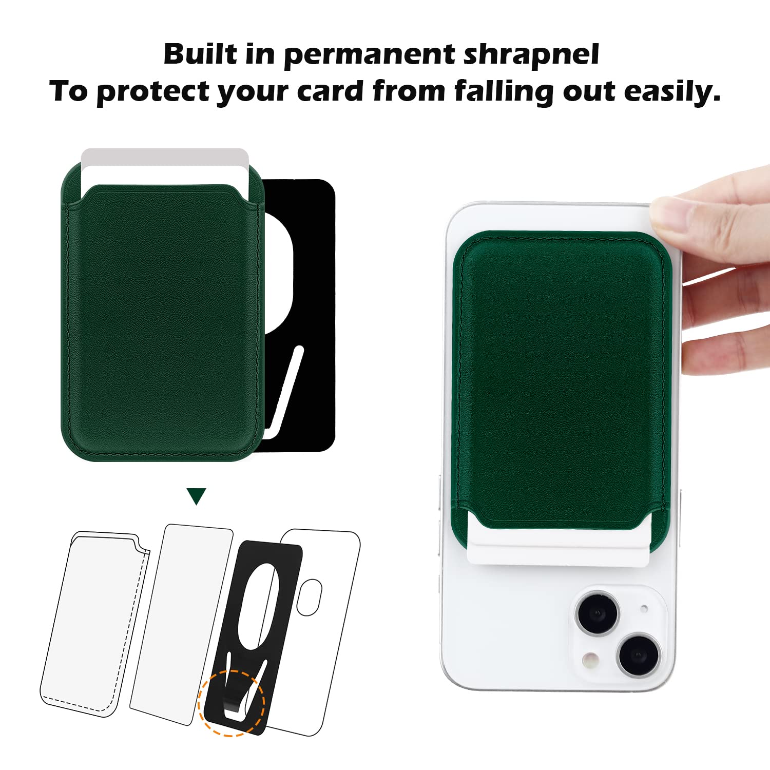 FIDWALL Magsafe Wallet Portafoglio Tessuti in Pelle per iPhone 16/15/14/13/12 Max/Pro/Plus/mini,con Anello in Ferro per all Phone Case,RFID Card Holder con Magsafe Magnete (Verde Sequoia)