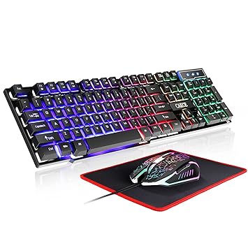 RGB Gaming Keyboard and Colorful Mouse Combo,USB Wired LED Backlight Gaming Mouse and Keyboard for Laptop PC Computer Gaming and Work,Letter Glow,Mechanical Feeling