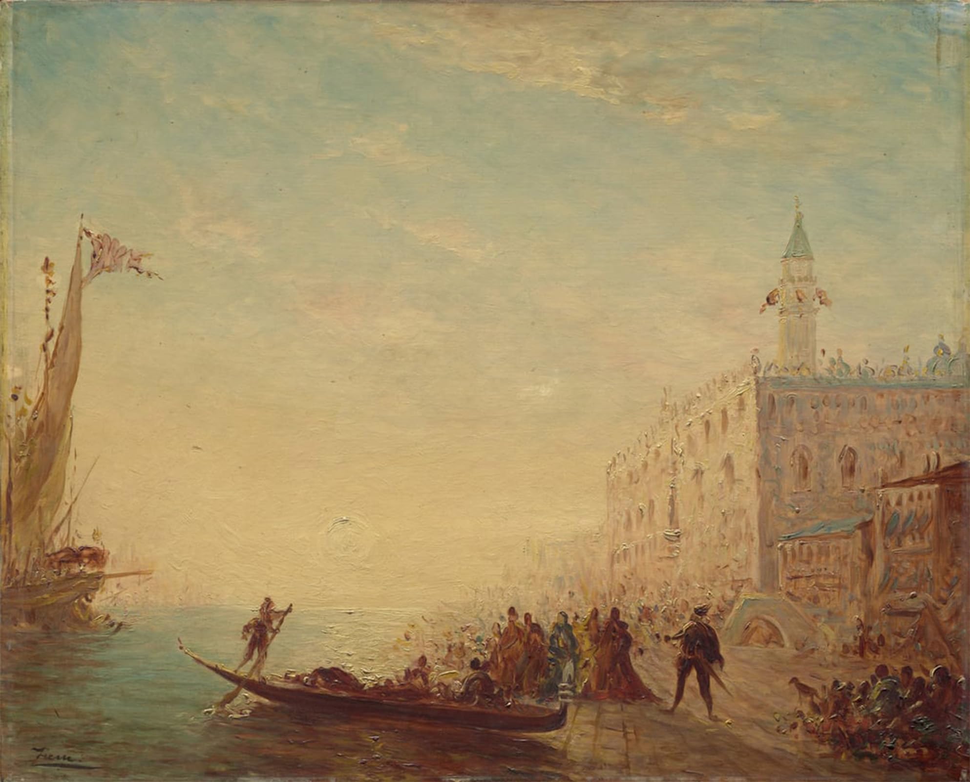 POSTERIIk Famous Modern Artwork Art Mural Riva Degli Schiavoni Sunset by Félix Ziem Oil Paintings Pictures for Home Decor 60x90cm