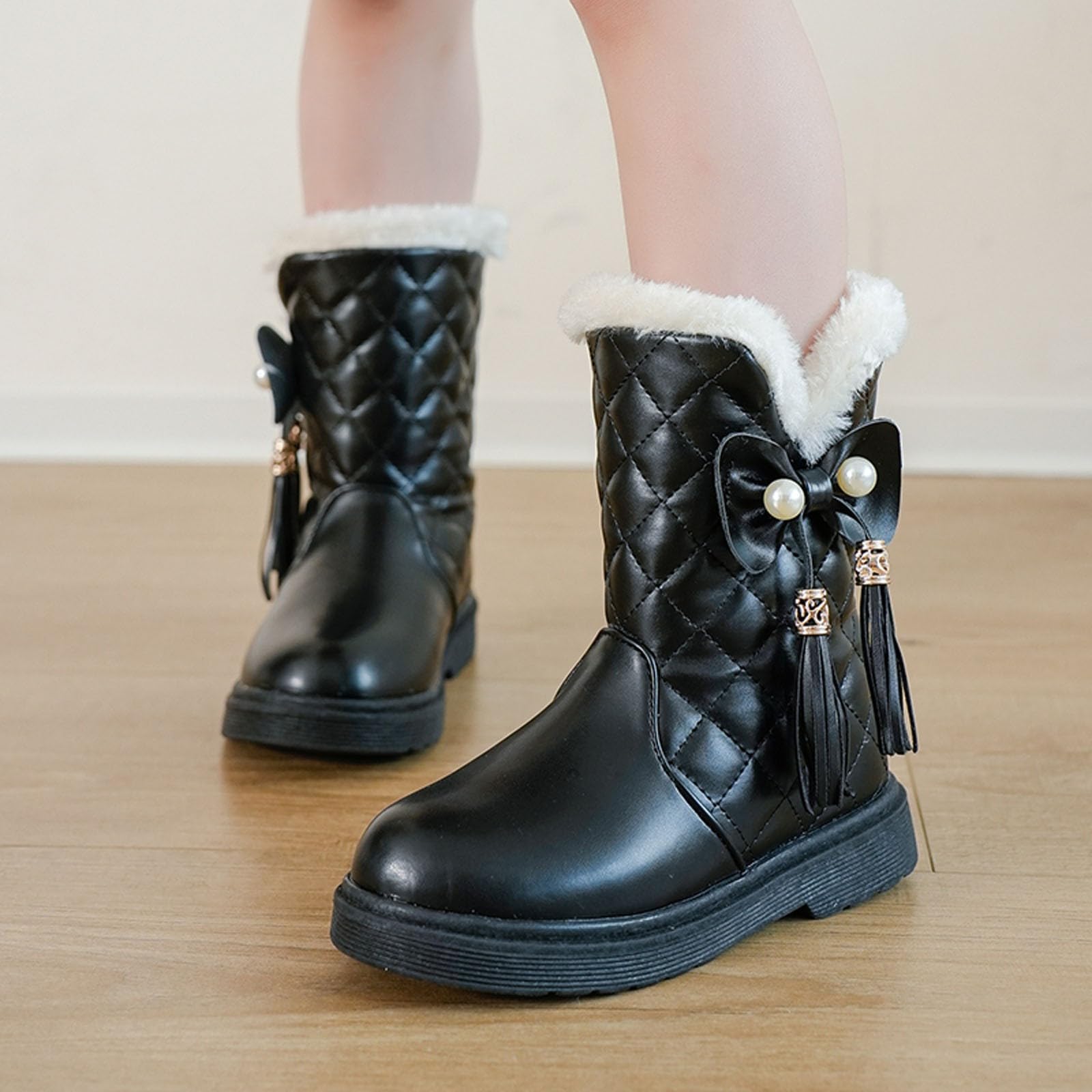 Botas para niños Botas de Nieve de otoño e Invierno para niñas, Gruesa, Antideslizantes, cálidas, cómodas, Botas con de Color (Black, 28 Little Child)