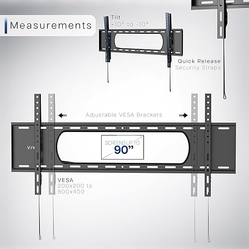 Miniatura 4 de VIVO Soporte de pared para TV inclinable de alta resistencia para pantallas de 43 a 90 pulgadas, VESA máx. 31.496x15.748 in, negro, MOUNT-VW090T