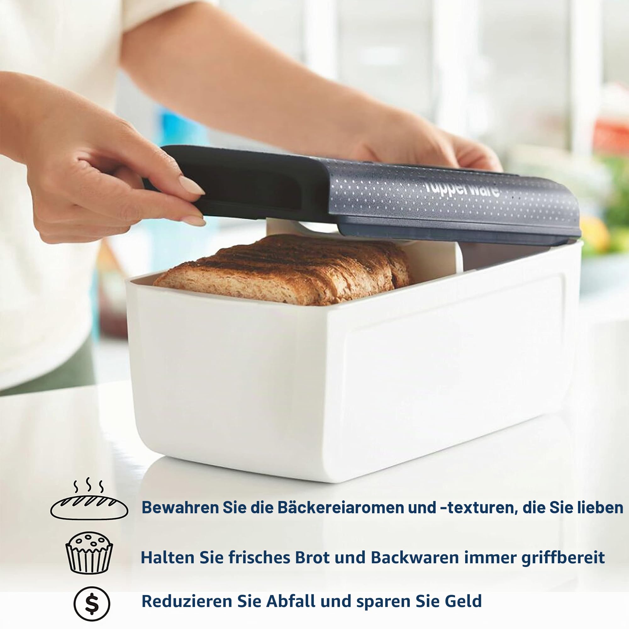 Tupperware Brotbehälter und Brotkasten für Brot, Gebäck, Bagels und mehr, CondensControl - Feuchtigkeitsregulierungstechnologie, hält Brot länger frisch - 32,1 x 16,5 x 15,2 cm