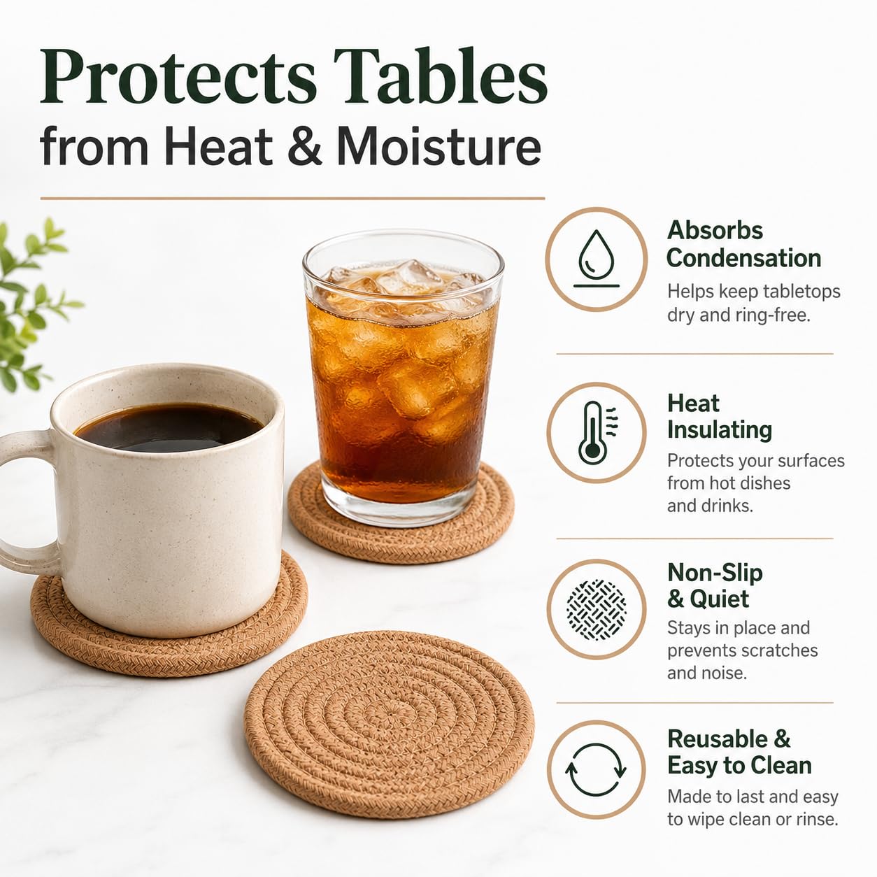 ABenkle 6 posavasos para bebidas, posavasos superabsorbentes, elegantes posavasos redondos hechos a mano para mesa de café, protección de mesa, regalo de inauguración de la casa para decoración del