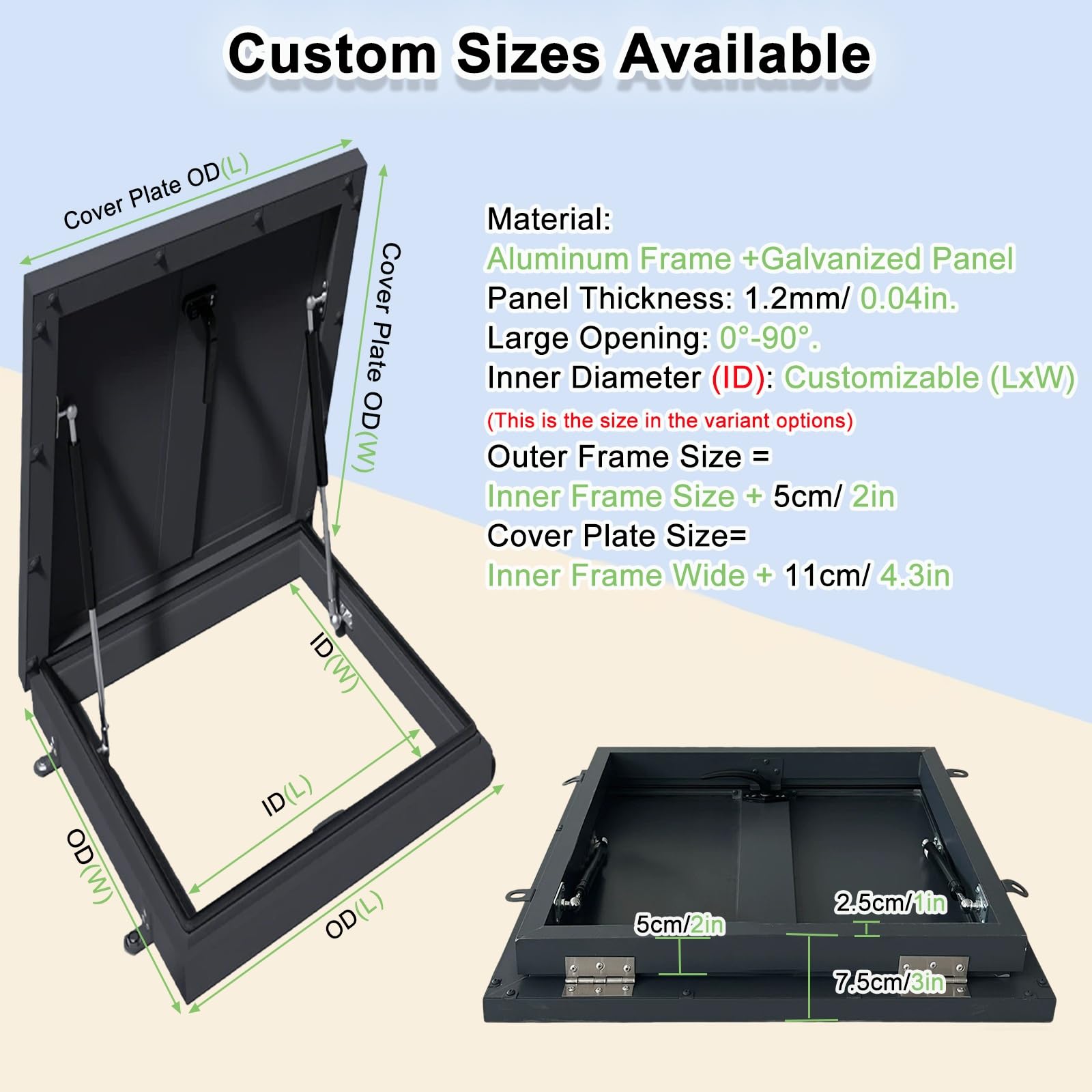 Techo Trampilla de Mantenimiento 20x20-40x40 Pulgadas Puerta de Acceso de Emergencia para Hogar Trampilla de Techo Seguridad y Fácil Instalación (56x66cm/22x26)