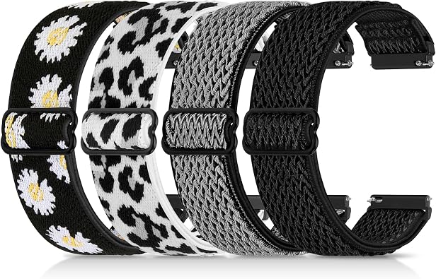 4 Pack 20mm Elastic Nylon Bands Compatible with Garmin Vivoactive 6/5/3, Garmin Venu/Venu 2 Plus/Vivomove 3, Amazfit Bip 3/Bip 3 Pro, Quick Release Smart Watch Band for Amazfit Active 2