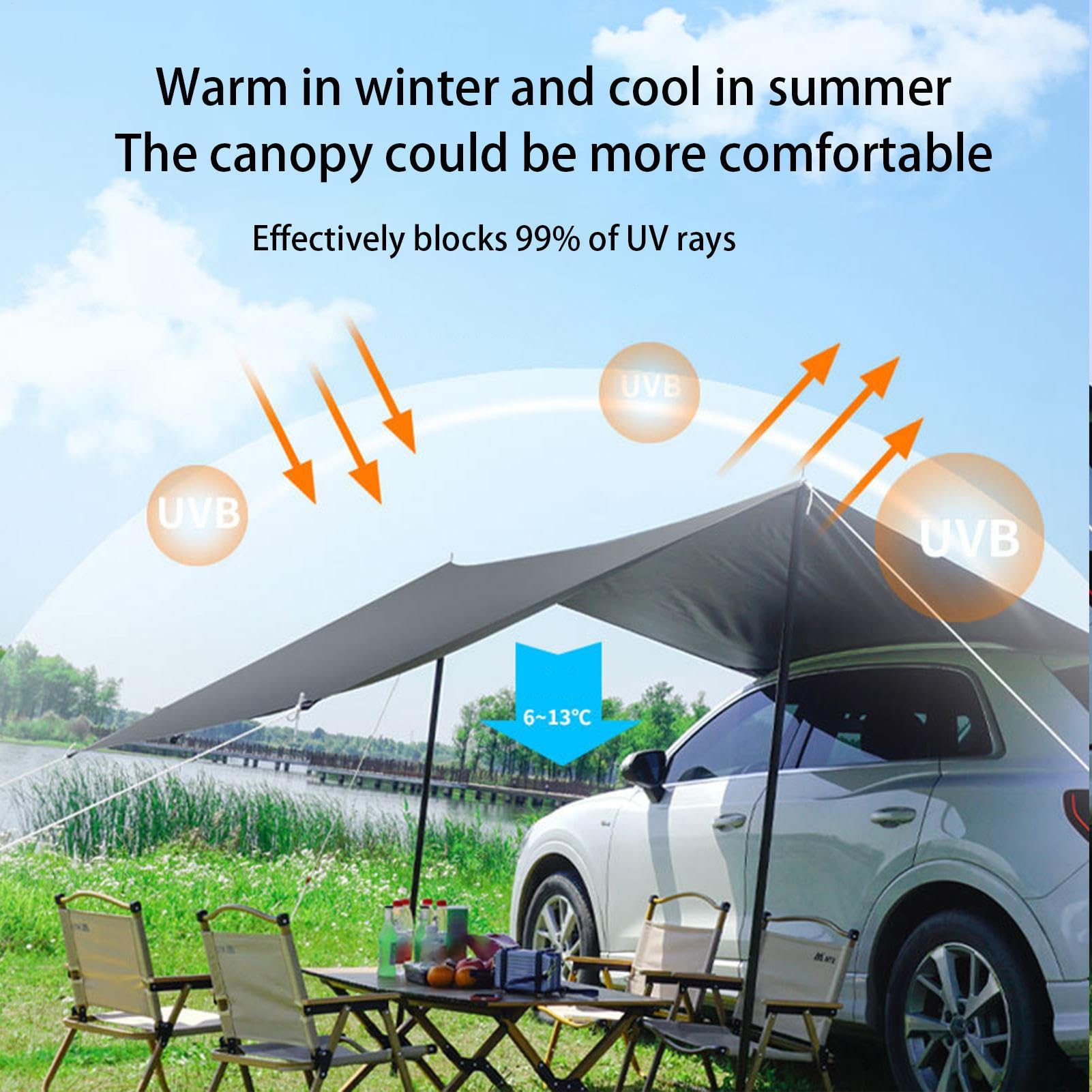 Tendalino Per Auto E Tenda Da Portellone Ampio Spazio Tendalino Costruzione | Camping Pensilina Ombreggiante SUV Per Campeggio Picnic Weekend Famiglia Attività Outdoor Viaggi Spiaggia