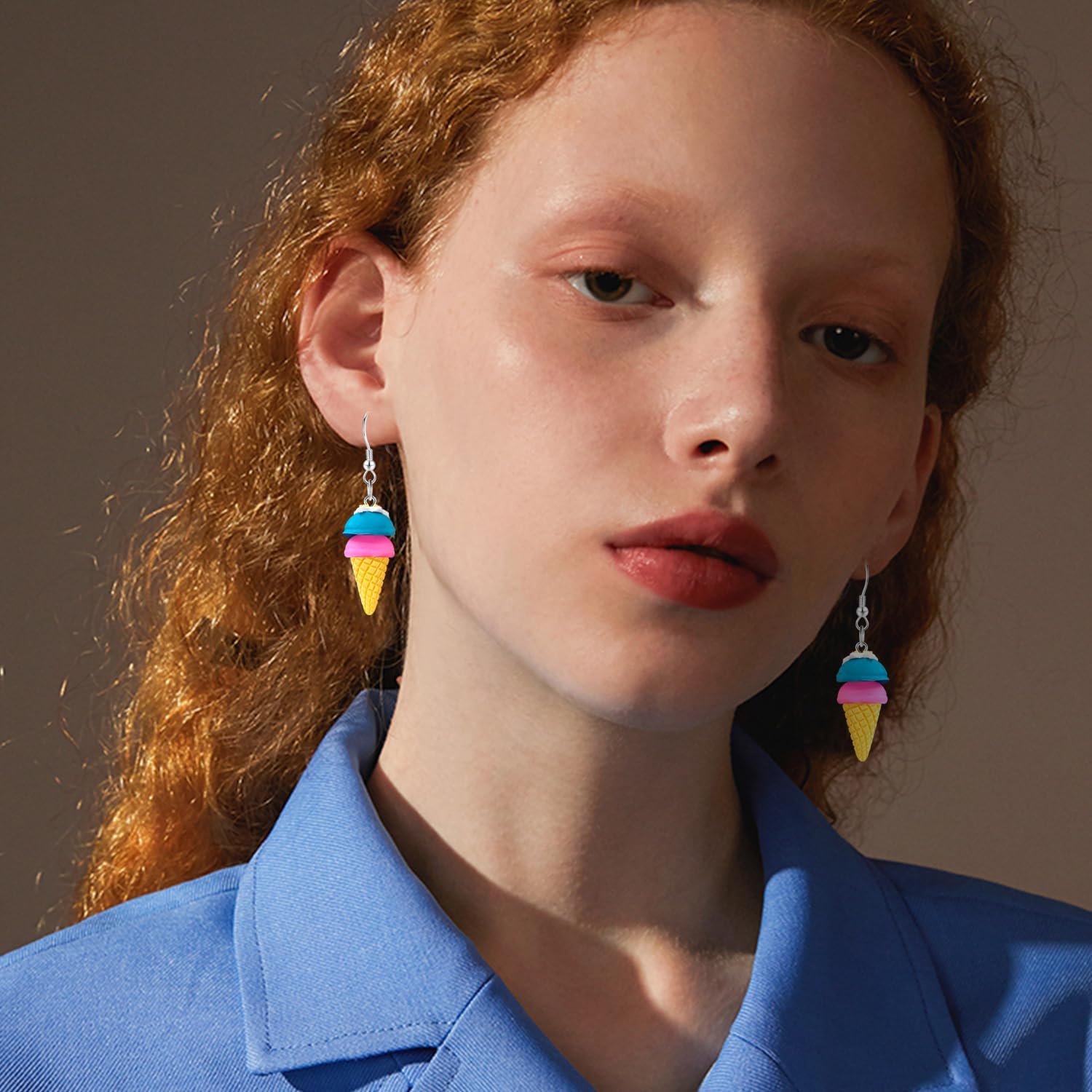 Sweet Cute Double Ball Ice Cream Cone Alloy Soft Clay Dangle Drop Earrings Simulated Cartoon Colored Ice Cream Dangle Drop Earrings for Women Jewelry Gifts - Image 3