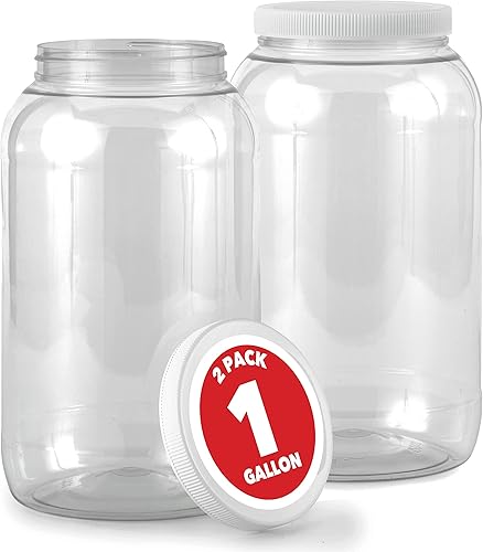 Stock Your Home Tarros de plástico transparente de 1 galón con tapas (paquete de 2) tarro grande de boca ancha de 128 onzas con tapa, recipiente