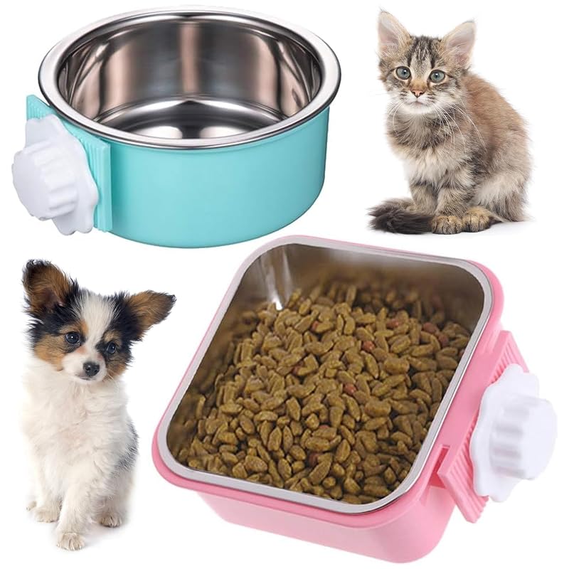 Comedouro suspenso para cães e pequenos animais em aço inoxidável Hamiledyi, pacote com 2, D：Blue+Pink