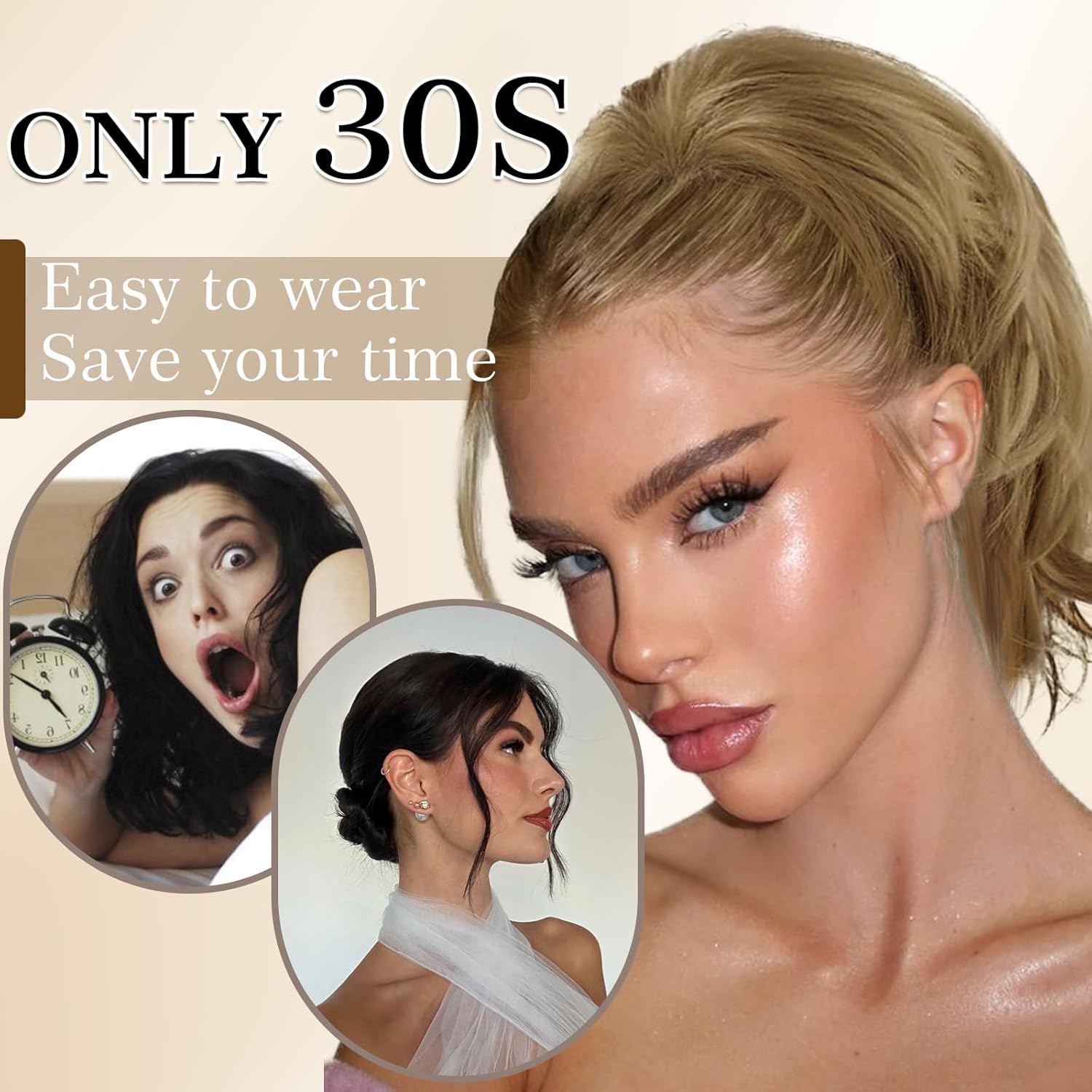 Claw Clip Short Ponytail Extension Messy Bun Hair Piece With 4 Bendable Metals DIY Synthetic Fake Hair Bun For Women Daily Use Ash Blonde Mix Ginger Blonde - Image 3