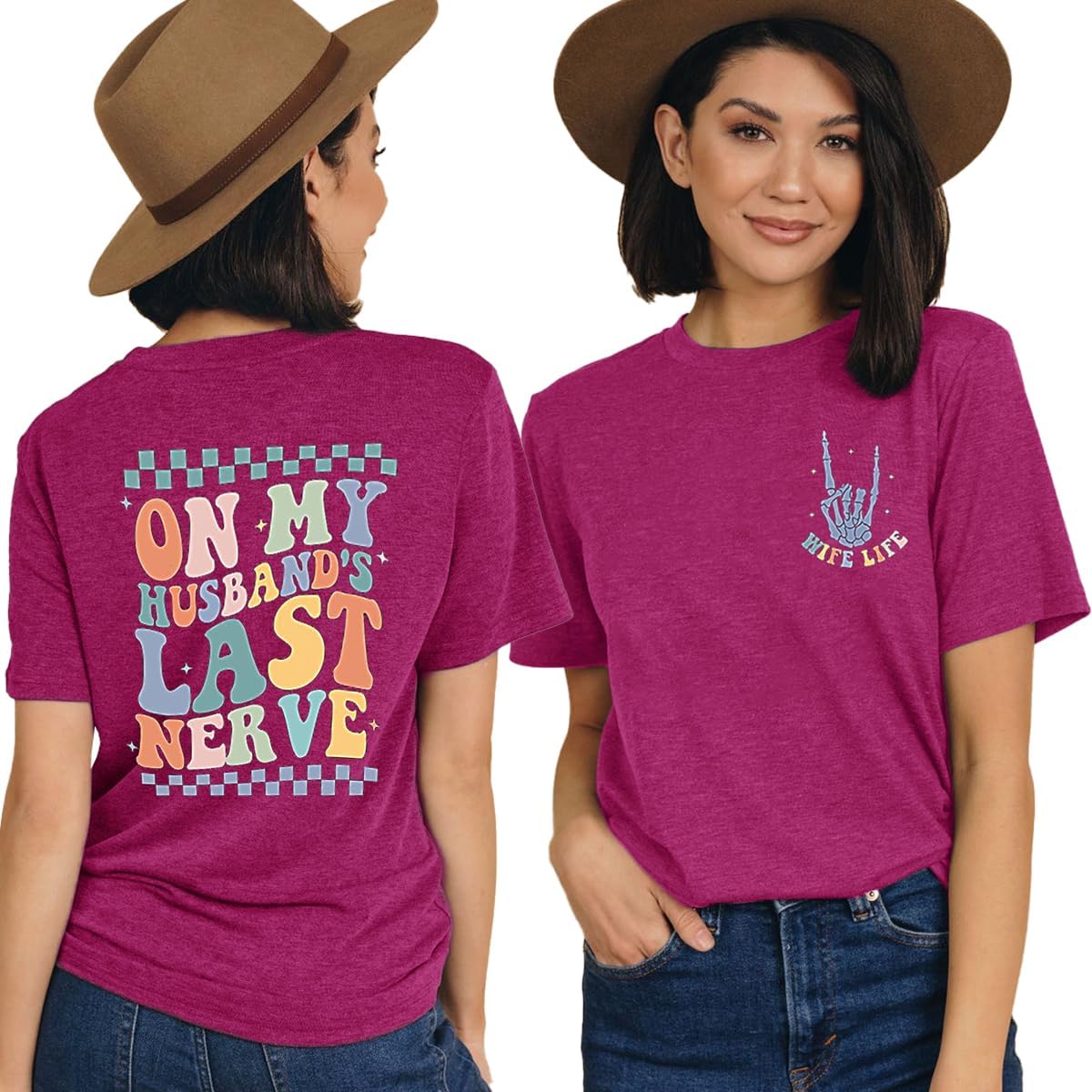 Women On My Husbands Last Nerve Shirt Funny Wife Life Skull Hand T Shirt Letter Short Sleeve Vacation Tops - Image 2