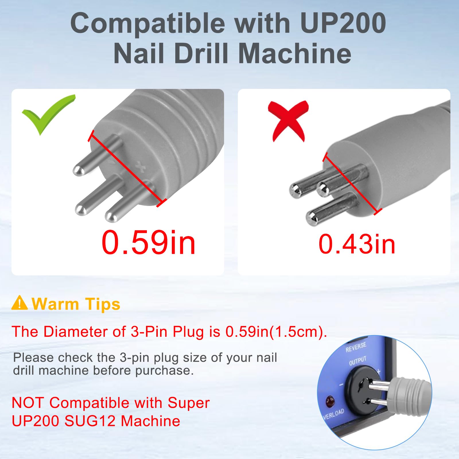Taladro de uñas para máquina UP200, mango eléctrico profesional de 35000 rpm, 3 pines, bajo ruido y cómodo (brocas no incluidas)