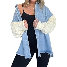 Women's Baggy Vintage Knitted Long Sleeve Patchwork Denim Jean Jacket Outerwear