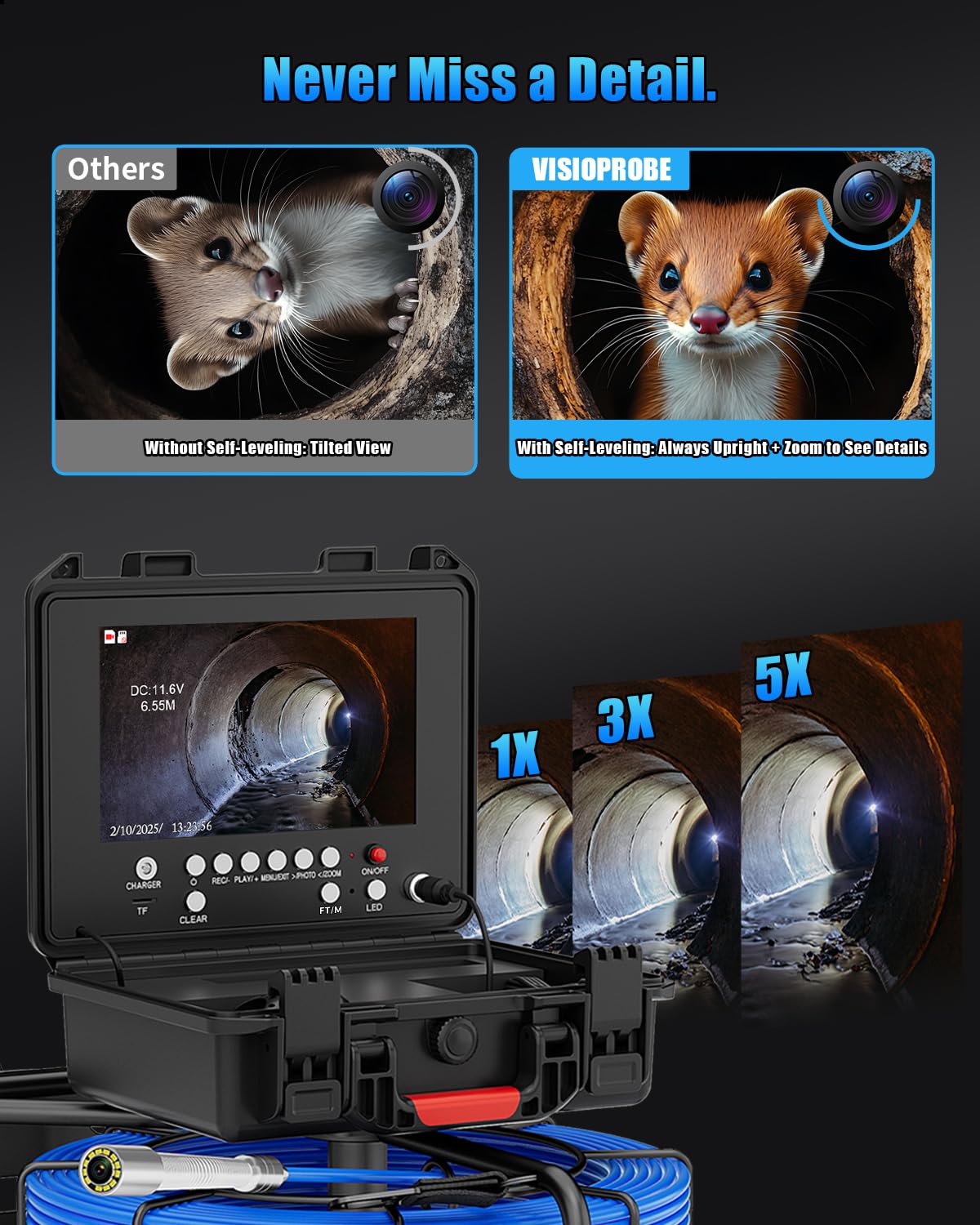 Sewer Camera 100ft with Locator - 512Hz Sonde, 9" 1080P DVR Monitor, 7mm Cable 32GB DVR Self Leveling Sewer Camera w/Meter Counter, IP68 Waterproof Drain Pipe Camera for Plumbing Pipeline Inspection