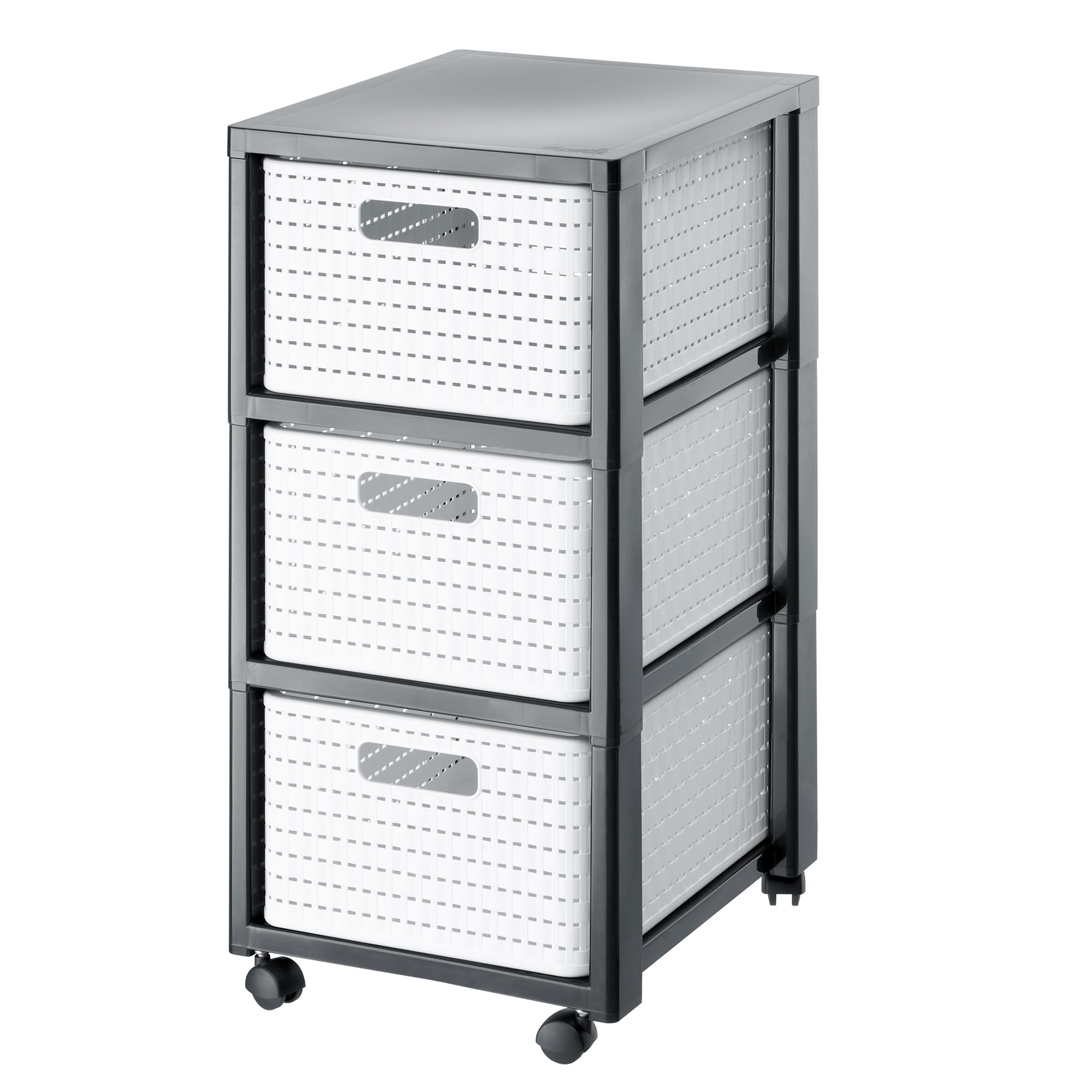 Rotho, Country, Rolling container with 3 drawers in rattan look, Plastic (PP) BPA-free, white, 3 x A4/18l (37,5 x 32,5 x 71,2 cm)-image-8