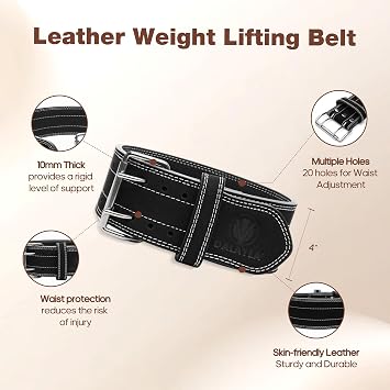 Weight Lifting Belt for Men & Women, 100% Genuine Leather Weightlifting Belt, Comfortable Squat Belt, Deadlift Belt or Powerlifting Belt, Workout Belt for Strength Training