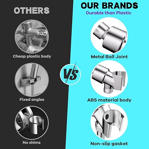 Miniatura 28 de Soporte de cabezal de ducha de mano de metal, soporte ajustable para varita de ducha con soporte universal para brazo de ducha y bola giratoria