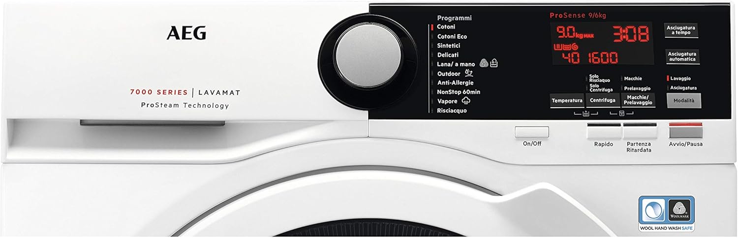 AEG L7WEE961 Lavasciuga a Carica Frontale, 9 kg, 1600 Giri/Min, Bianco [Classe di efficienza energetica E]