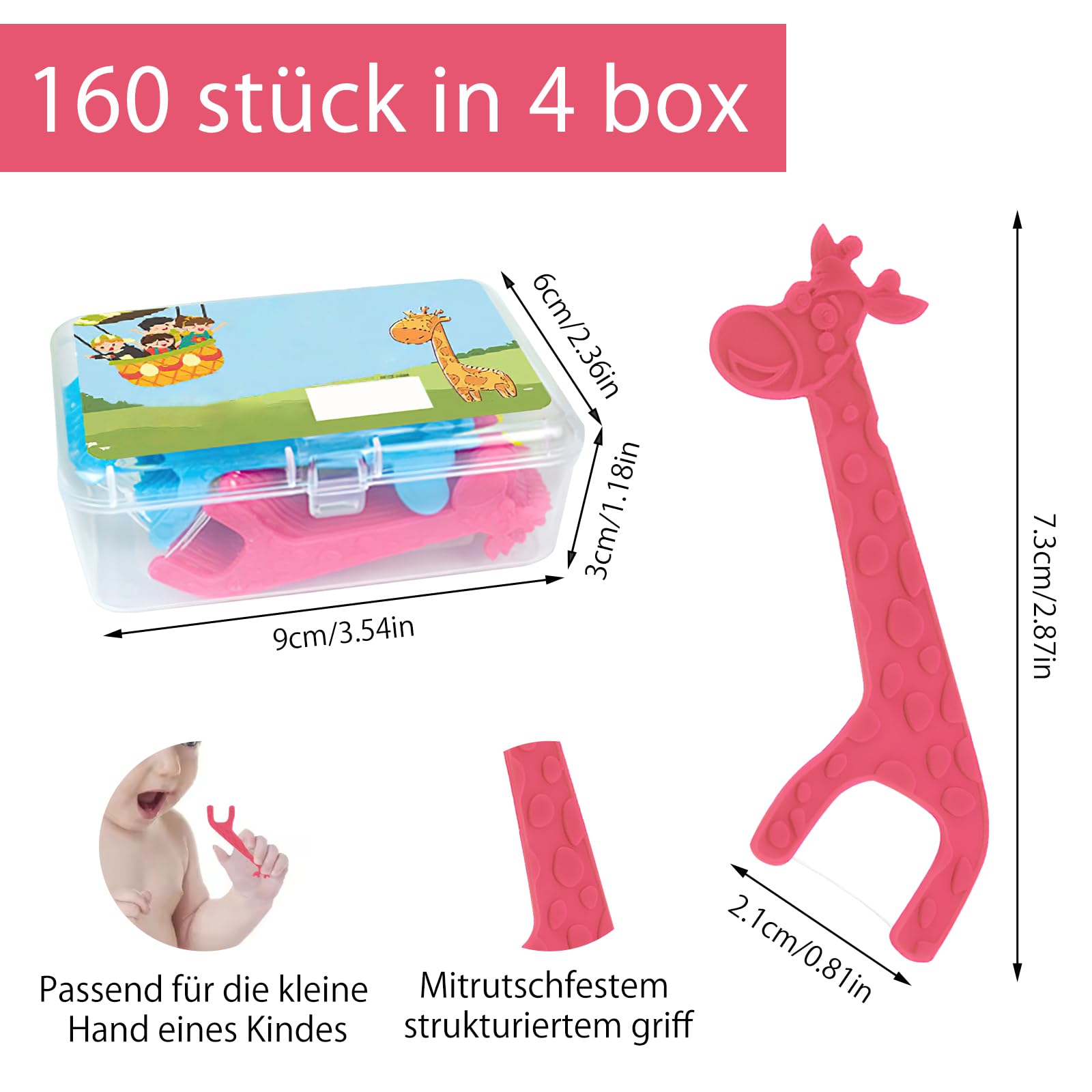 TNSLAND Filo Interdentale per Bambini Giraffa 4 Colori 4 Confezioni da 40 Fili Senza Cera e Antiscivolo per Spazi Ristretti