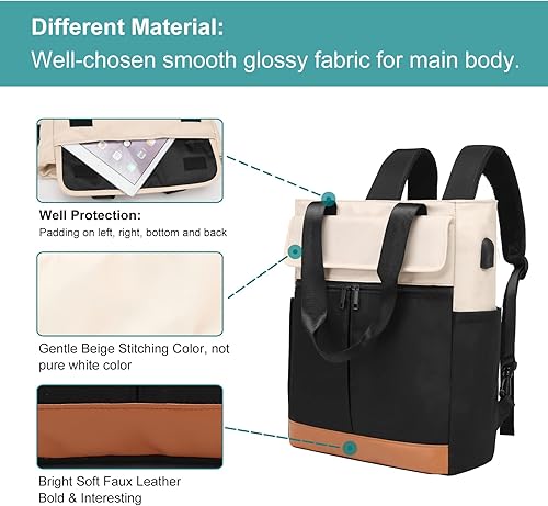 Miniatura 3 de Mochila convertible en mochila de día para laptop con la parte superior abierta para la escuela yo la bolsa de viaje casual para mujeres