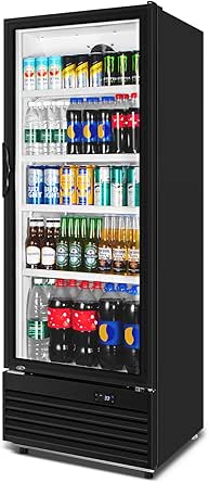 Commercial Beverage Refrigerator, 24.5 Inch 15 Cu. Ft. Drink Fridge, Display Refrigerator with Glass Door, Commercial Display Fridge with 4 Adjustable Shelves, for Shops, Restaurants, Bars