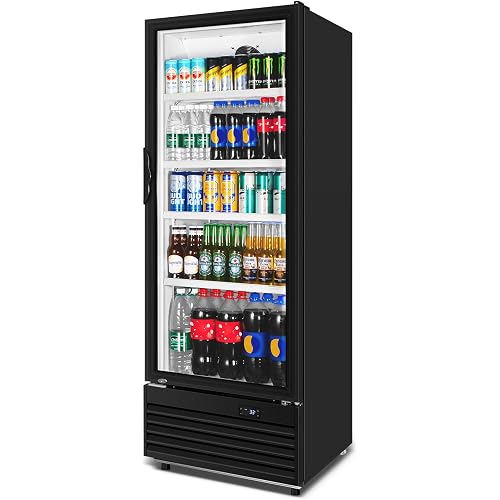 Commercial Beverage Refrigerator, 24.5 Inch 15 Cu. Ft. Drink Fridge, Display Refrigerator with Glass Door, Commercial Display Fridge with 4 Adjustable Shelves, for Shops, Restaurants, Bars