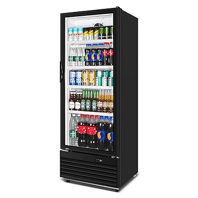 Commercial Beverage Refrigerator, 24.5 Inch 15 Cu. Ft. Drink Fridge, Display Refrigerator with Glass Door, Commercial Display Fridge with 5 Adjustable Shelves, for Shops, Restaurants, Bars
