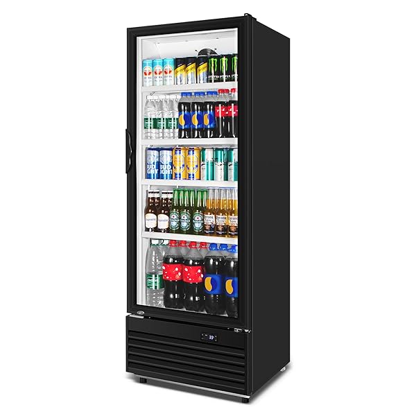 Commercial Beverage Refrigerator, 24.5 Inch 15 Cu. Ft. Drink Fridge, Display Refrigerator with Glass Door, Commercial Display Fridge with 5 Adjustable Shelves, for Shops, Restaurants, Bars