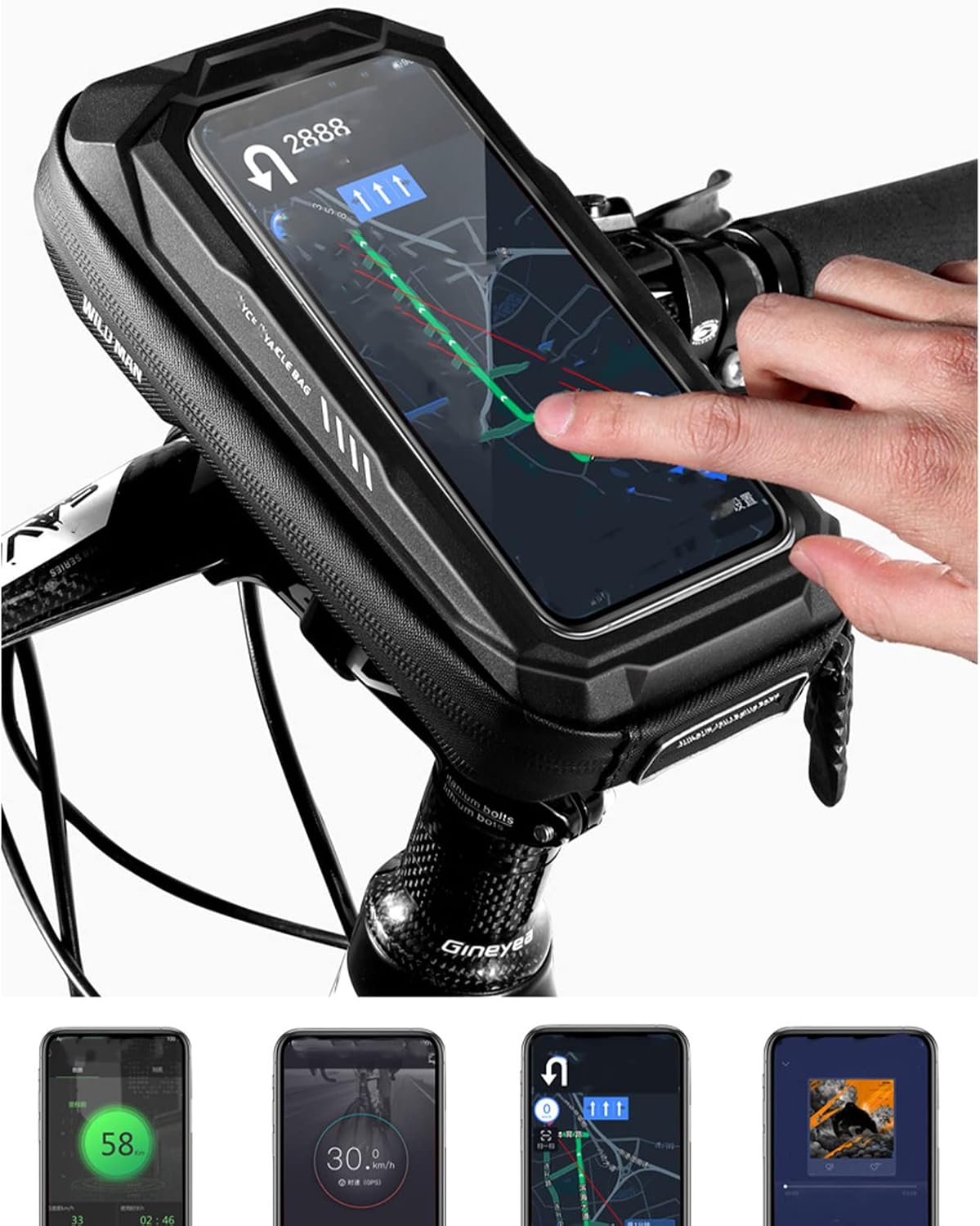 Reflective Bicycle Bag Bike Phone Support Case Handerbar Waterproof Frame Top Tube Bag Touch-Screen Case with Headphone Plug