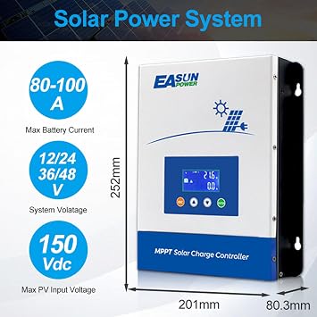 POWLAND 100A MPPT Solar Charging Controller, 12V/24V/36V/48V Automatic Max Input 150V LCD Display Regulator Intelligent Regulator Charging Controller