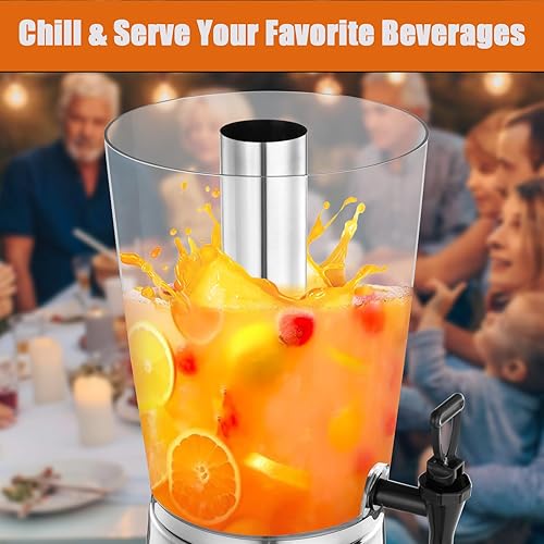 Miniatura 3 de Dispensador de bebidas de 2 galones con soporte, dispensadores de bebidas para fiestas, dispensador de jugo de acero inoxidable con tubo de hielo y