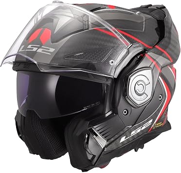 Flip Front Motorcycle Helmet ls2 FF901 ADVANT X FUTURE-II Carbon Fibre Modular Motorbike Dual Visor ECE22.06 Certified Jet Scooter Full Face Urban Touring Crash Helmet with Dark Visor