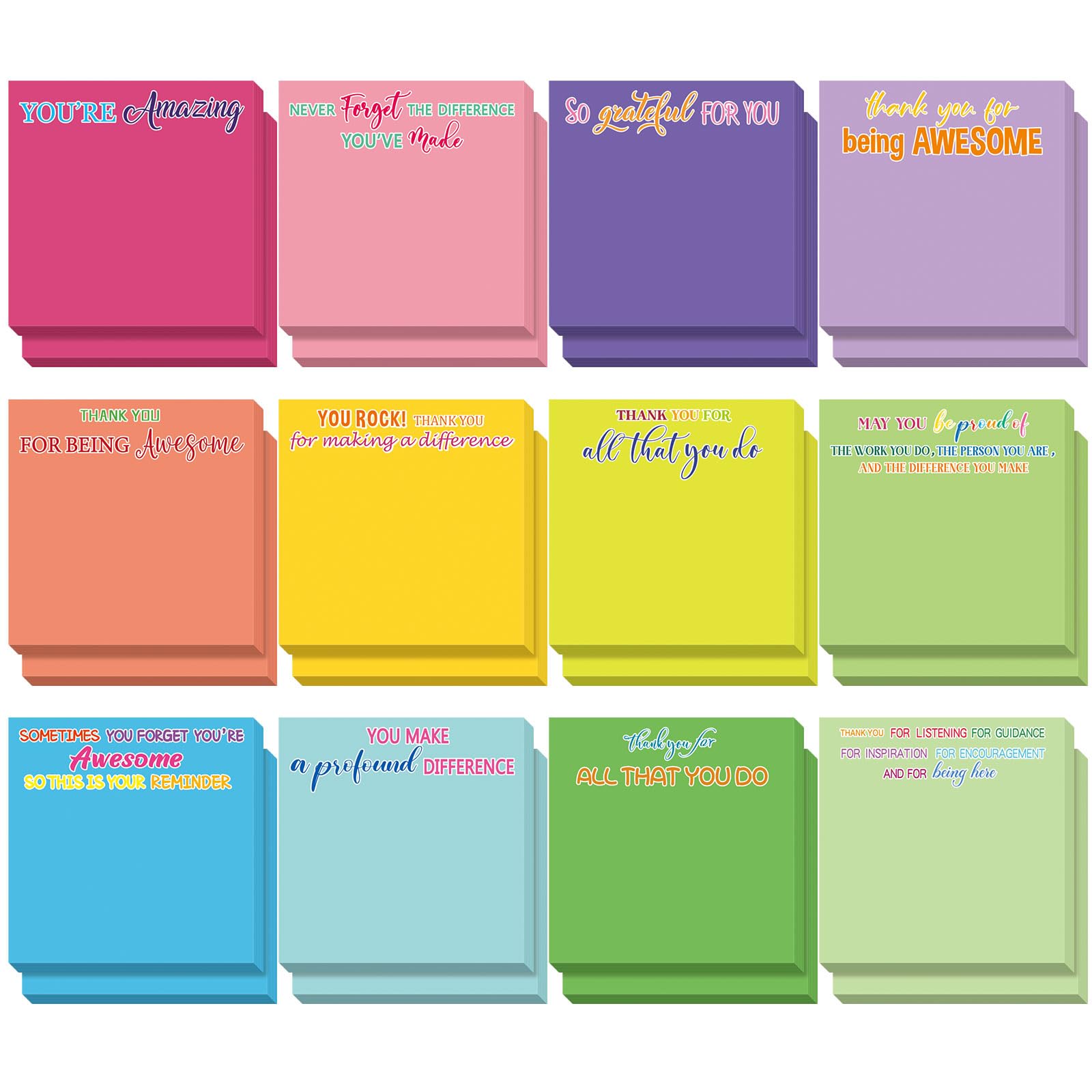 Yinder 24 Pcs Employee Appreciation Sticky Notes New Year Gift Bulk Motivation Sticky Note Pads Inspirational Gift for Teacher Nurse Staff Coworker