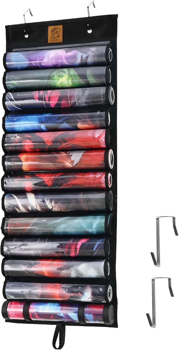 Kabinka Playmat Holder, Playmat Tube Storage Bag for MTG with 2 Hooks, Fits 12+1 Card Game Playmats with Transparent Plastic Slots, Portable Organizer Rack for TCG/RPG Mat (12 Tubes, Black)