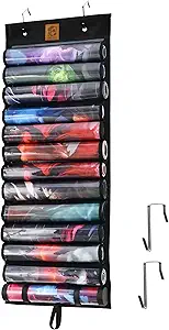 Kabinka Playmat Holder, Playmat Tube Storage Bag for MTG with 2 Hooks, Fits 12+1 Card Game Playmats with Transparent Plastic Slots, Portable Organizer Rack for TCG/RPG Mat (12 Tubes, Black)