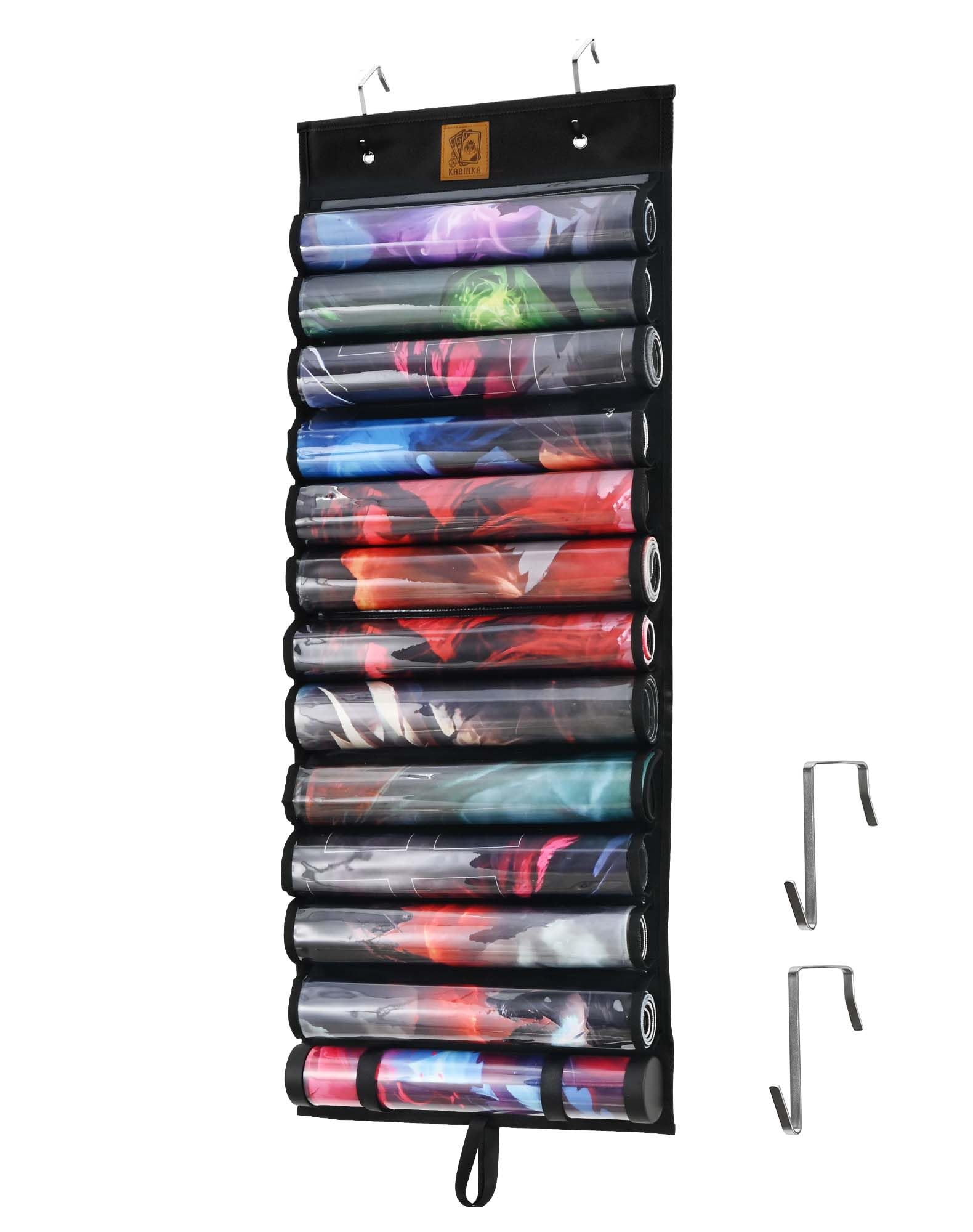 Kabinka Support de tapis de jeu, sac de rangement pour MTG avec 2 crochets, peut contenir 12 + 1 tapis de jeu de cartes avec fentes en plastique transparent, organiseur portable pour tapis de JC/RPG