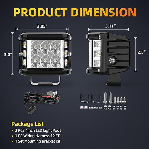 Miniatura 8 de NAOEVO Cápsulas de luz LED estroboscópica de 4 pulgadas, disparador lateral ámbar, blanco, azul y rojo, 6 modos, luz todoterreno de 60W con función