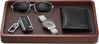 ProCase Wooden Valet Tray for Men - Dark Brown Catch-All EDC Organizer, Nightstand Entryway Holder for Keys, Wallet, Phone, Watch
