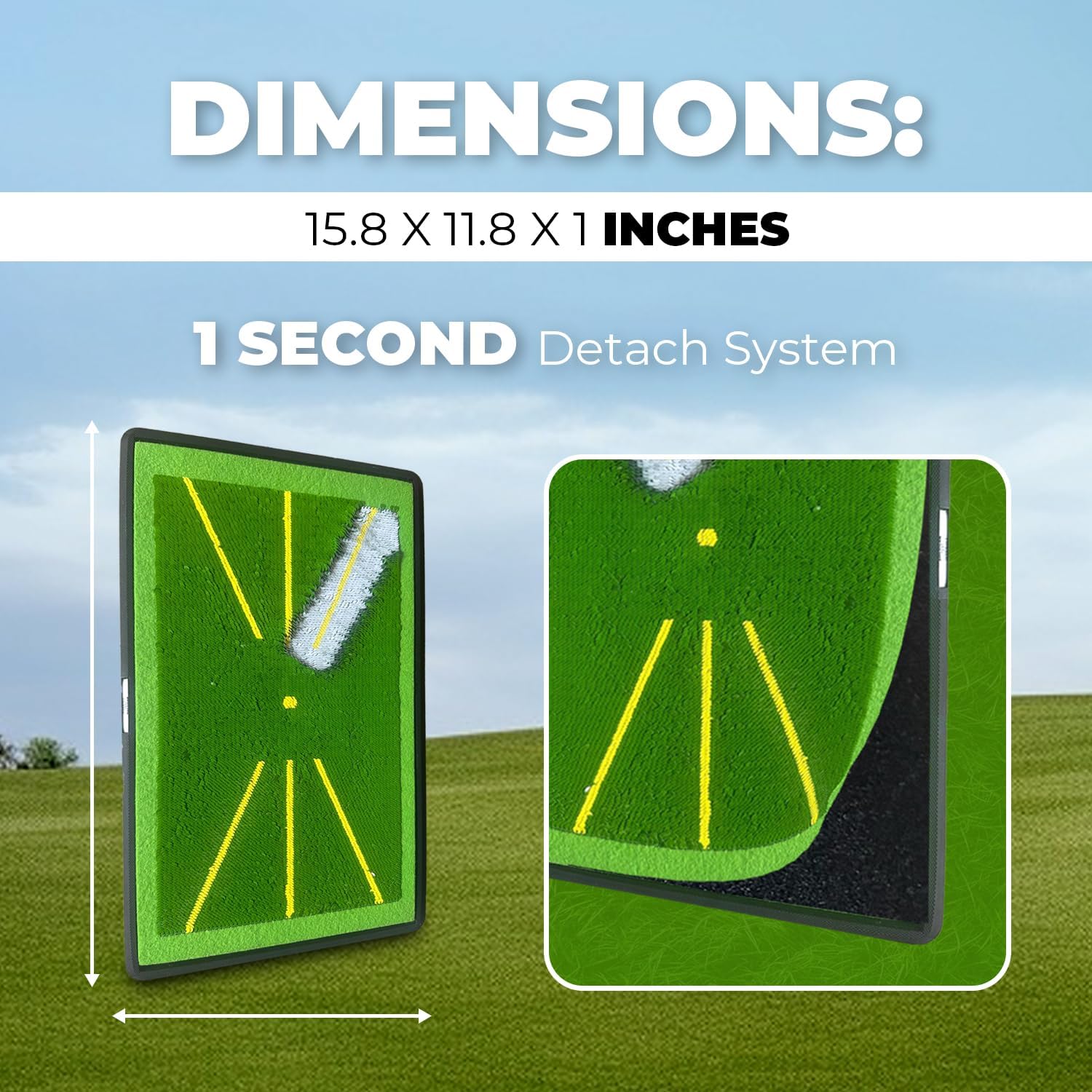 Golf Hitting Mat - 1-Second Detach System Golf Training Mat - Real Swing Path Feedback - Easy Clean & Store