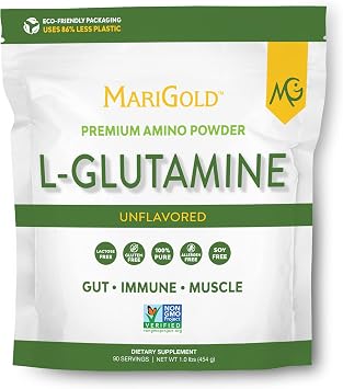 MariGold Pure Unflavored L-Glutamine Powder - Healthy Gut, Immune, and Muscle Support, Non-GMO, Gluten Free, Soy & Allergen Free 5g / 5000mg per Serving