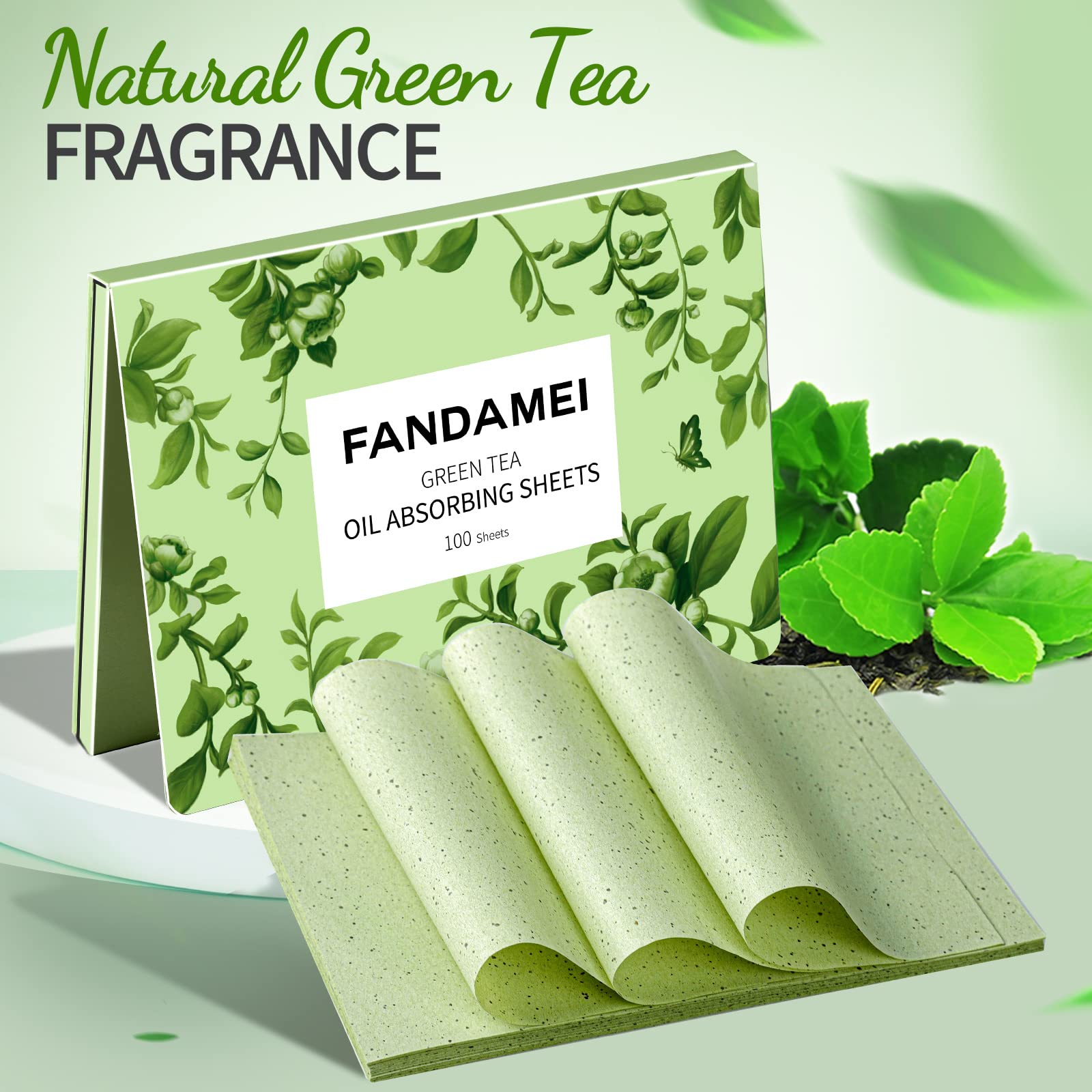 200 Counts Oil Blotting Sheets, FANDAMEI Blotting Paper for Oily Skin, Oil Control Film, Oil Absorbing Sheets, Oil Absorbing Tissues, 10cm x 7cm, Green Tea 2