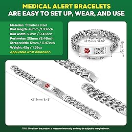 Theluckytag Medical Bracelets with QR Code for Women Medical Alert Id Bracelet - Sterling Silver Chain 7\'\'-9\'\' - More Space Custom Emergency Medical ID Info (8.46\'\' Plus Silver-Single Link-front)