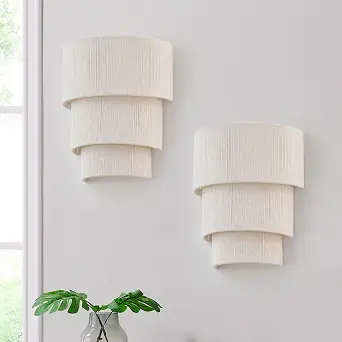 9” Set of Two Large Boho Wall Sconces Hand Woven Rattan Wall Lights for Bedroom and Hallway, UL Listed