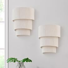 9 Set of Two Large Boho Wall Sconces Hand Woven Rattan 3-Round Elegant Wall Light for Bedside Vanity Bedroom Hallway, UL Listed