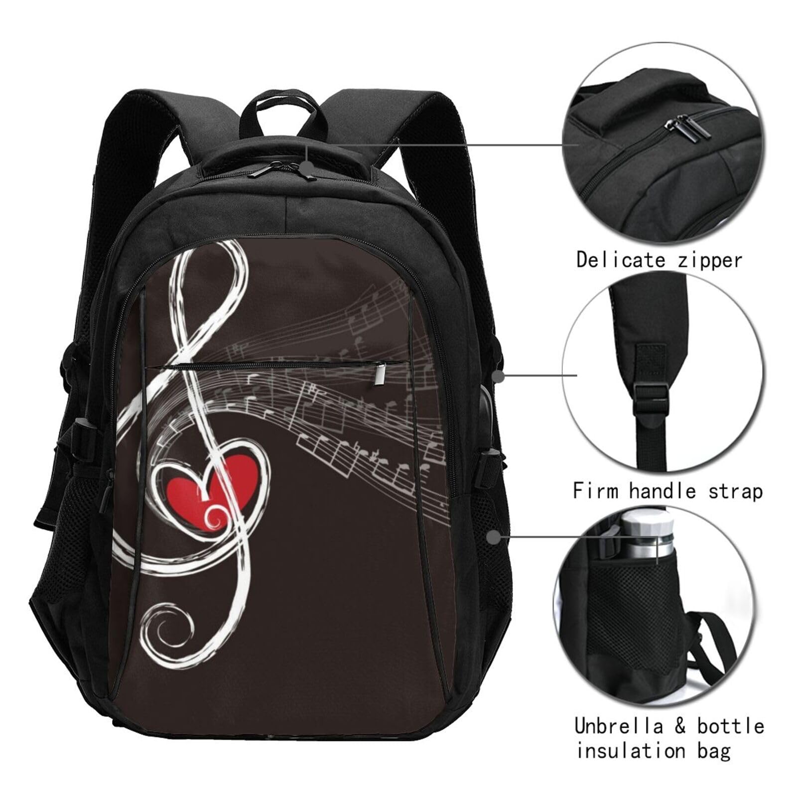 InOmak Liebesmusiknoten, Reiserucksack, Freizeitrucksack, Schulrucksack, Laptop-Rucksack für Damen und Herren