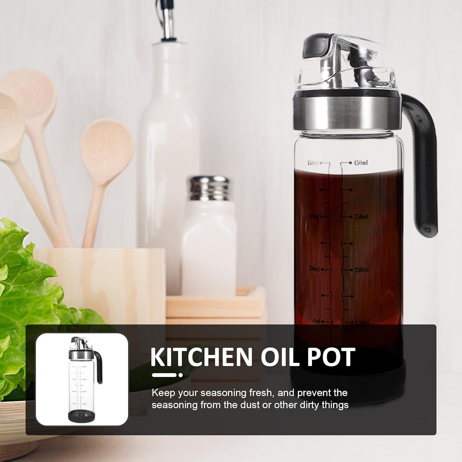 DECHOUS Glass Oil Bottle with Stainless Steel Spout 450ml Automatic Opening